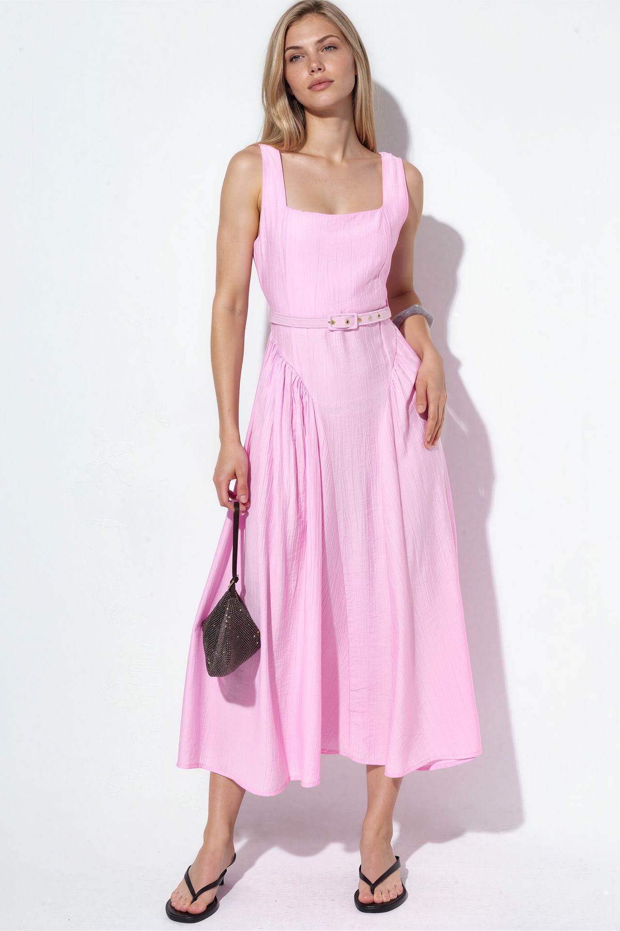 BUSEM Square Collar Belted Midi Dress 1