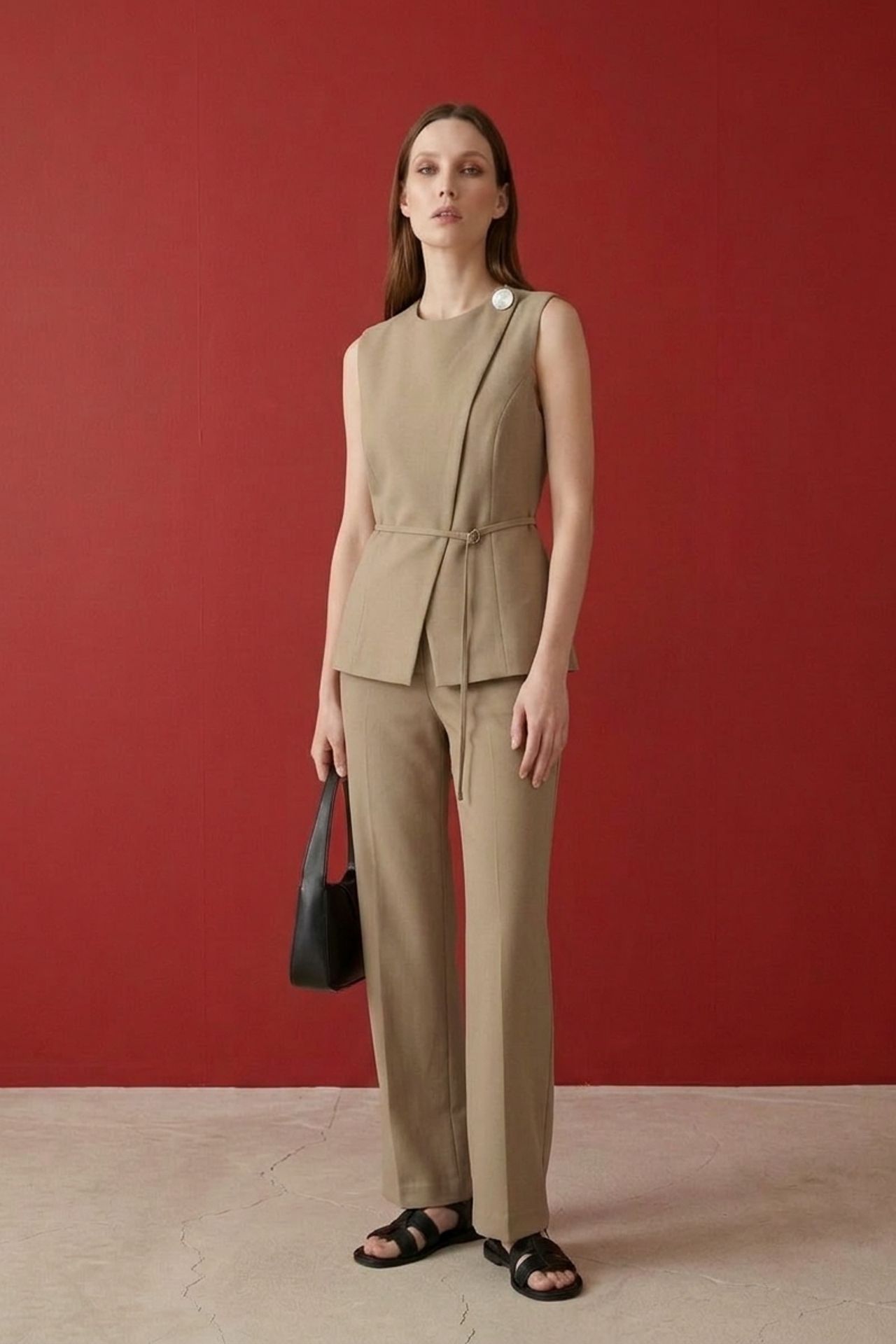 MY FASHION Belted crepe waistcoat 3
