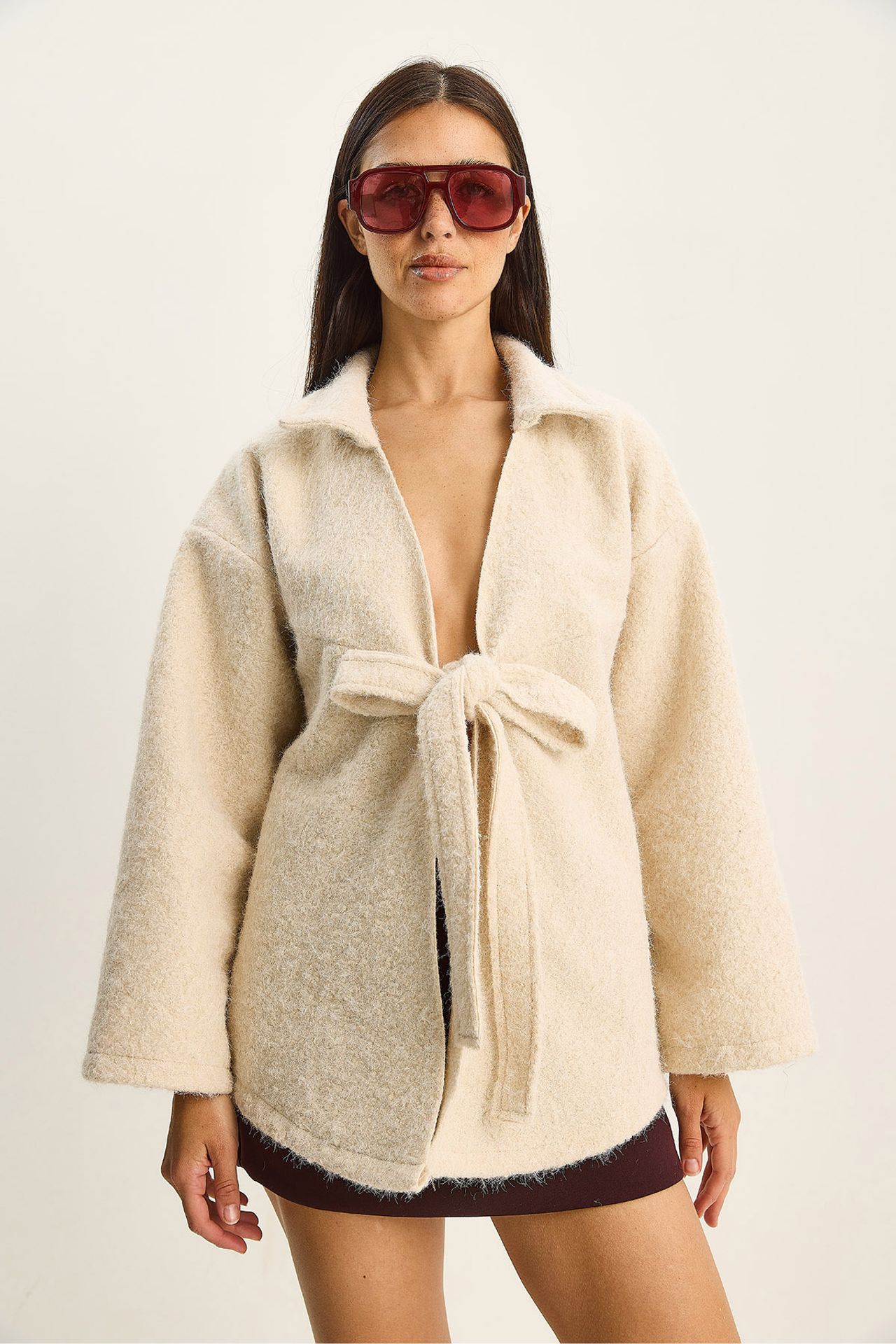 LUCCI Textured Oversized V-Neck Tie Closure Cardigan 2