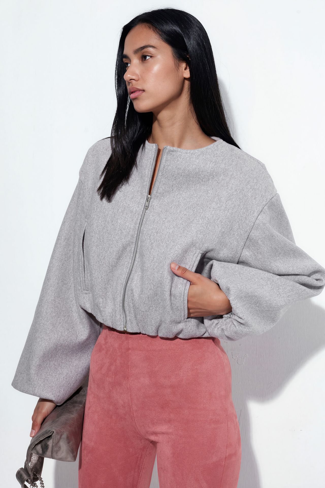 BUSEM Crop Gabardine Jacket with Zipper and Pocket 2