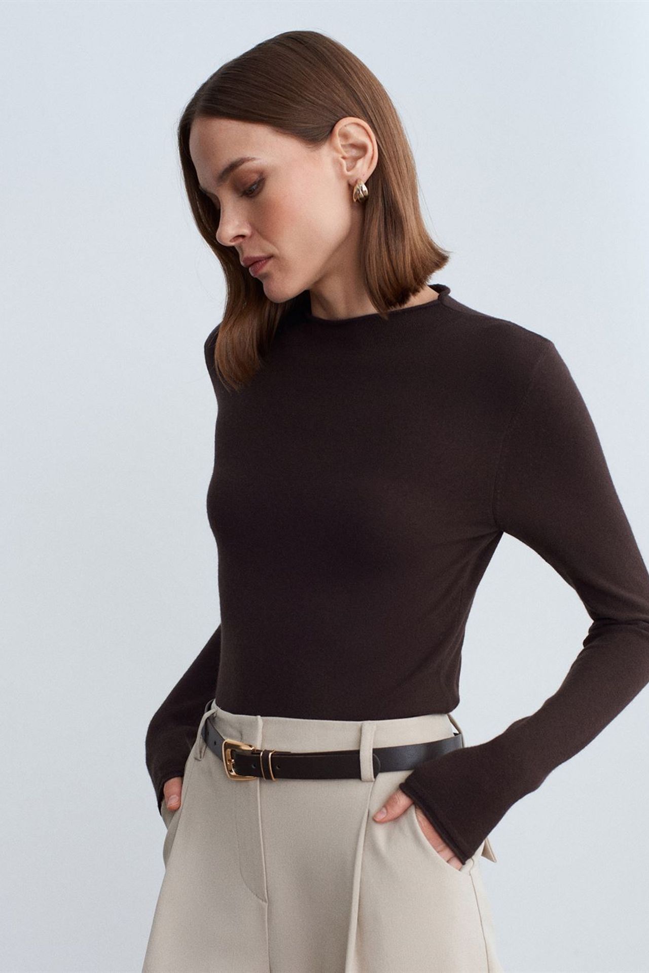 DILVIN Women's Slim-fit Ribbed Half-turtleneck Sweater 3