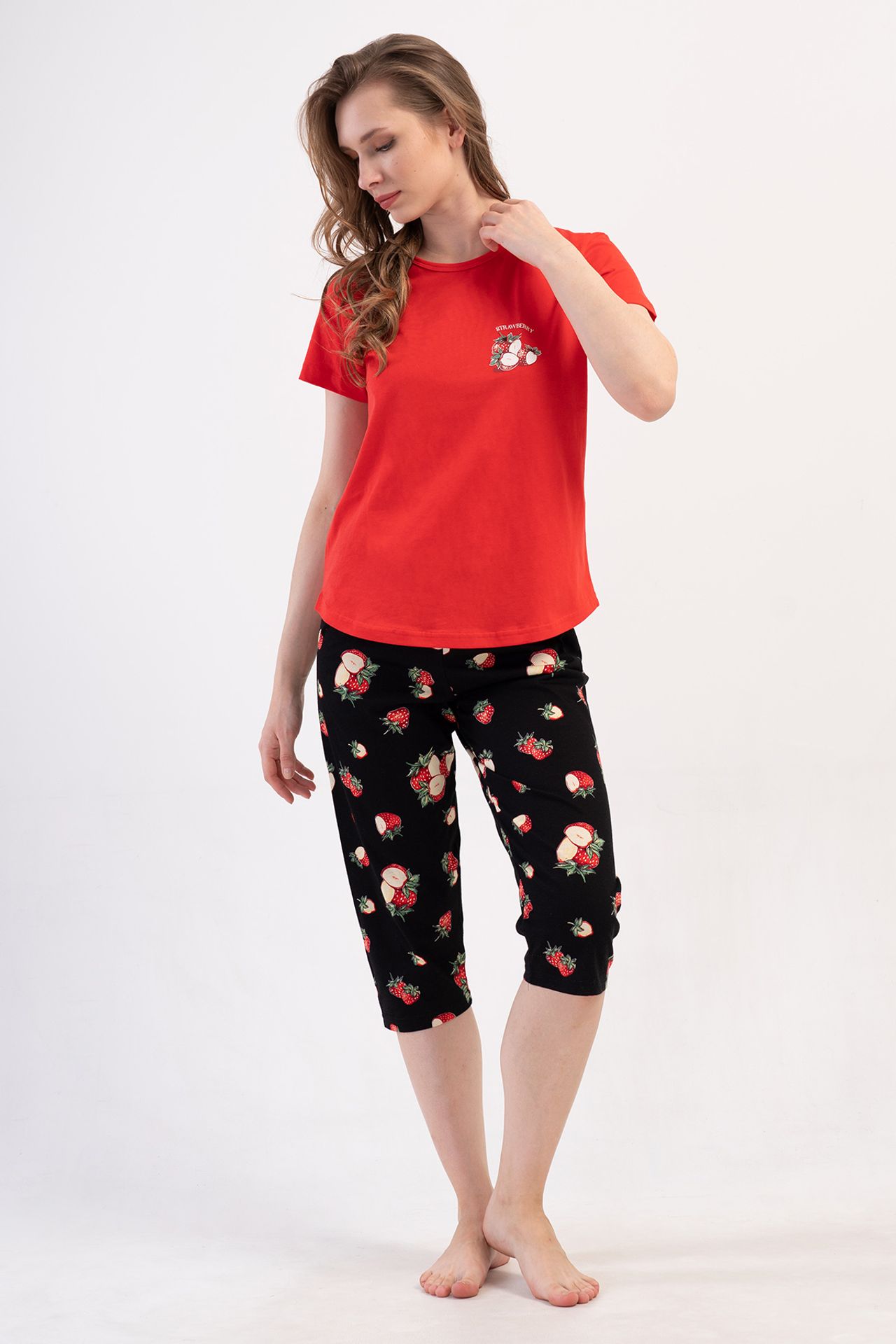 YAKE Bisiklet Yaka Rahat Kalıp 2 Parçalı Pijama Takımı 1