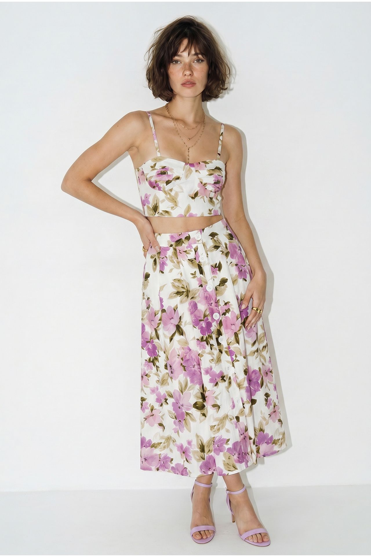 LUCCI Floral Cotton Blouse And Midi Skirt Set 3