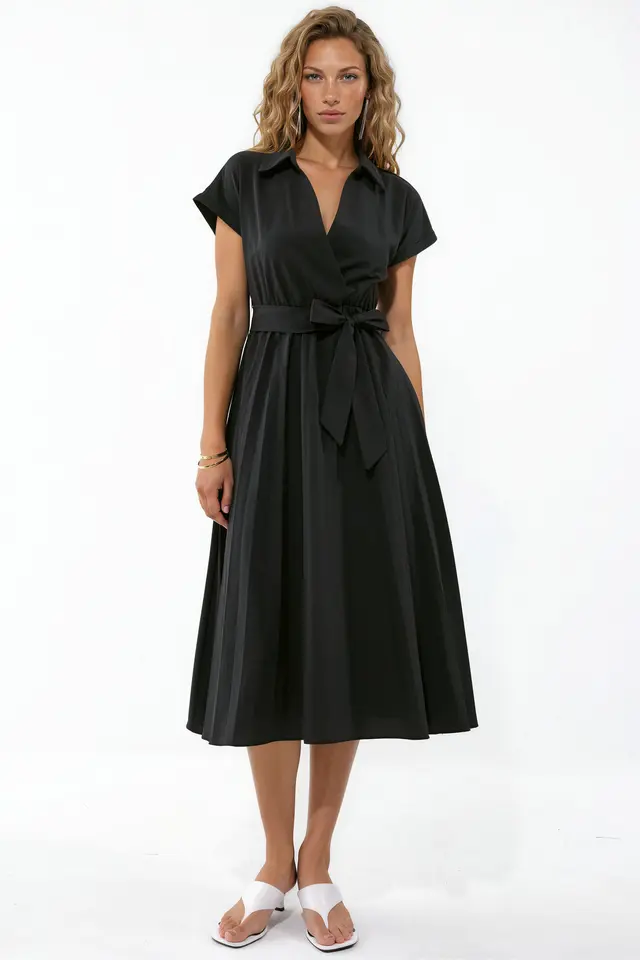 BUSEM Belted Wrap Midi Dress