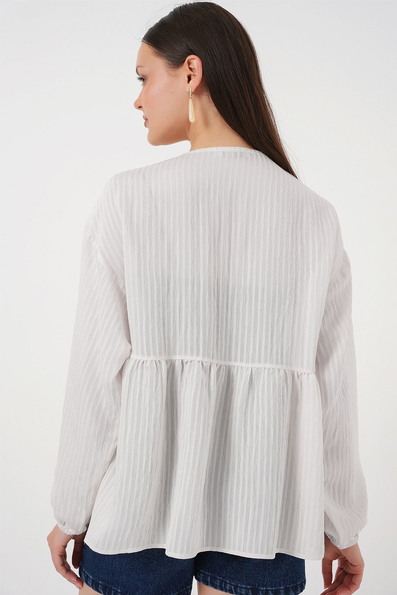 BDART Textured Seersucker V-Neck Blouse with Bow Tie 3