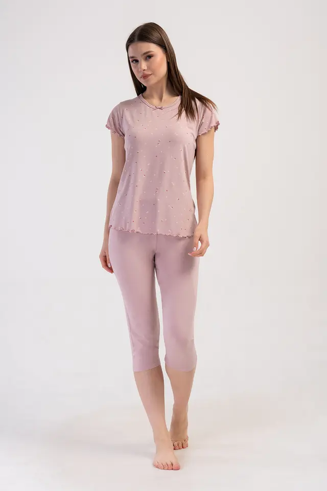 YAKE Kayık Yaka İki Parçalı Pijama Takımı