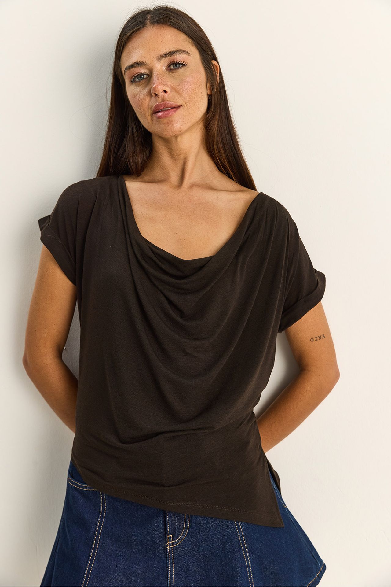 LUCCI Cowl Neck Drape Blouse 1