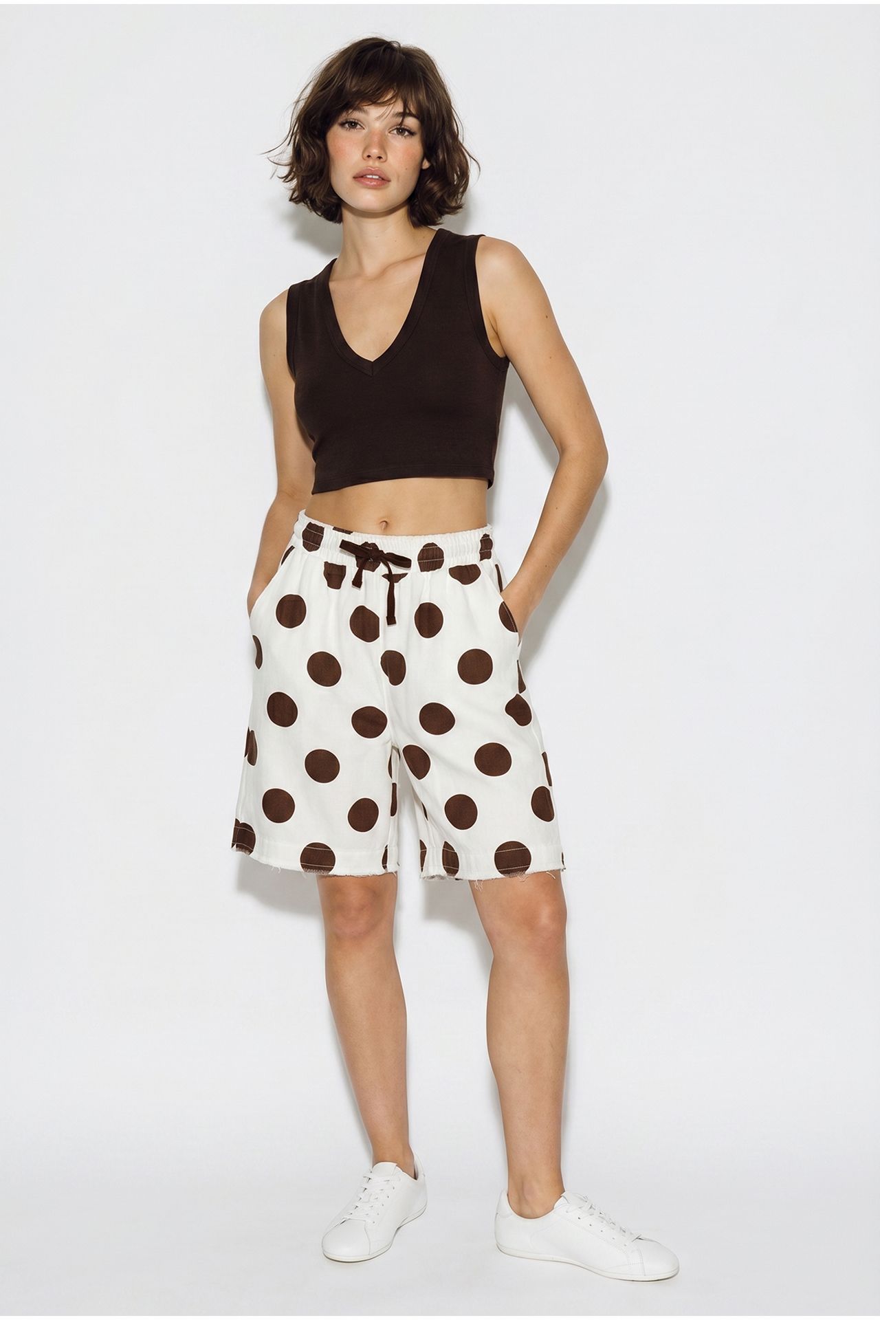 LUCCI High-Waist Wide-Leg Cotton Gabardine Shorts 1
