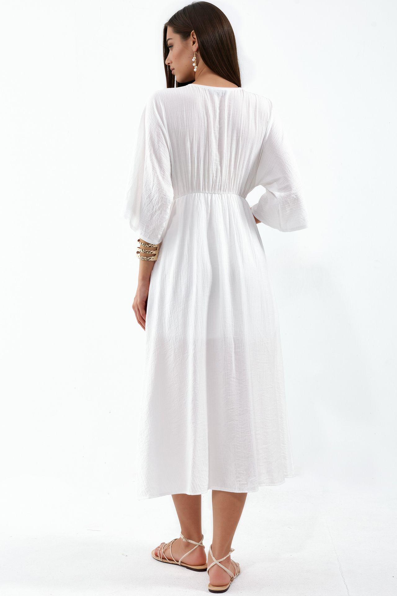 BUSEM V-Neck Midi Wrap Dress with Three Quarter Sleeves 3