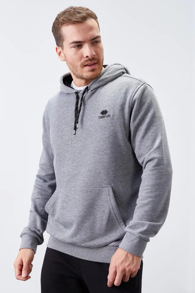 TOMMY Men's Solid Hooded Sweatshirt With Pocket