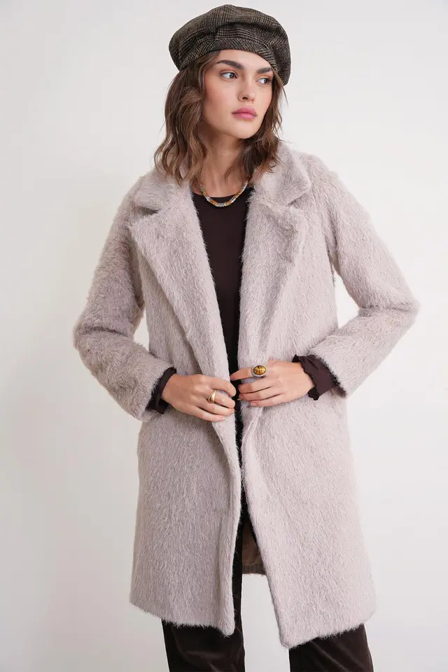 Mixray Textured Long Coat with Jacket Collar