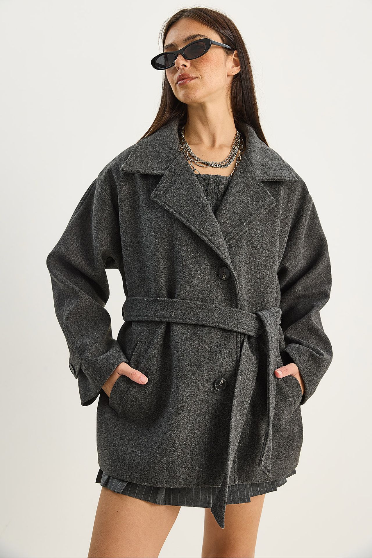 LUCCI Oversized Midi Coat with Button Closure