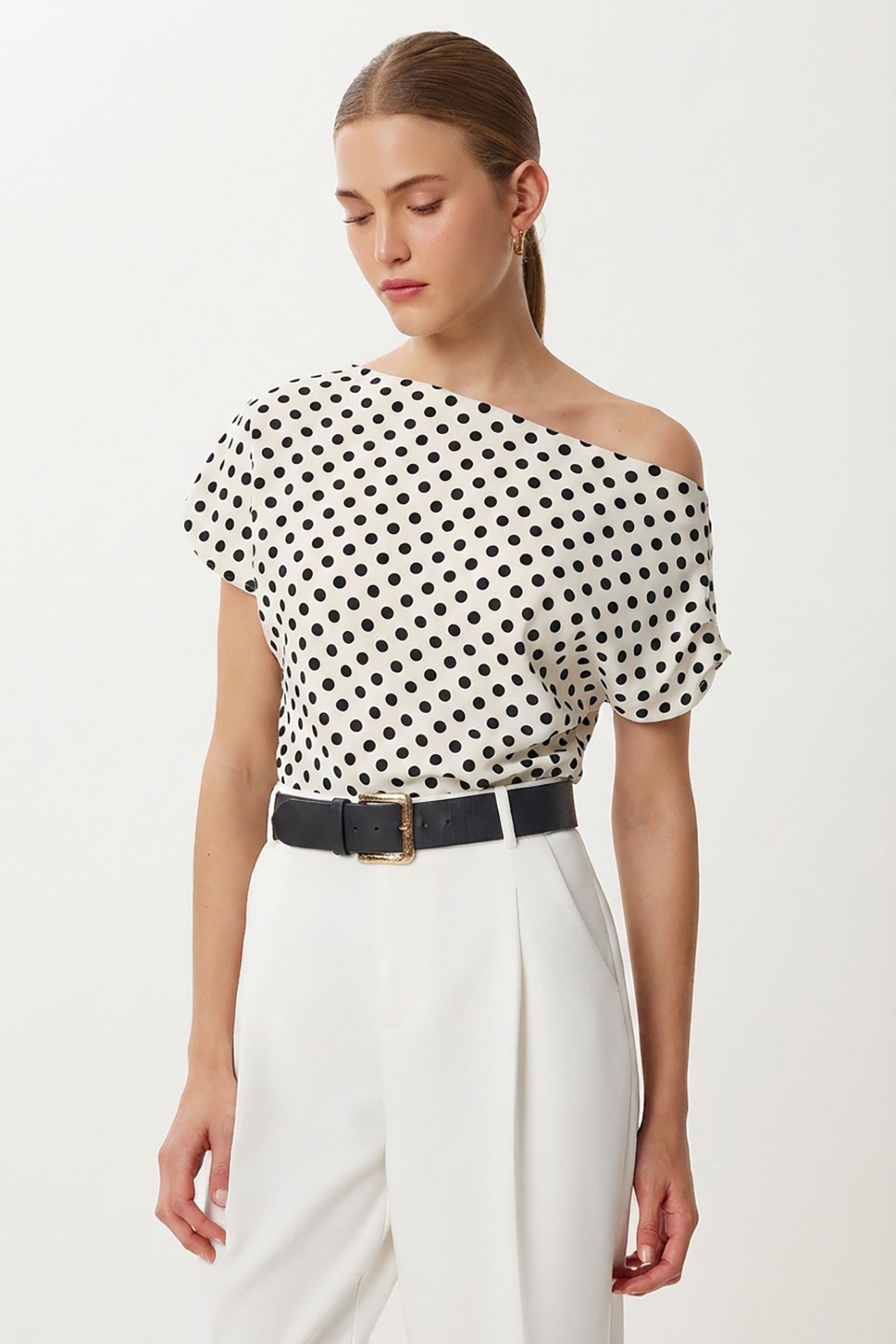 ISTANBUL Off-Shoulder Polka Dot Poplin Blouse 1