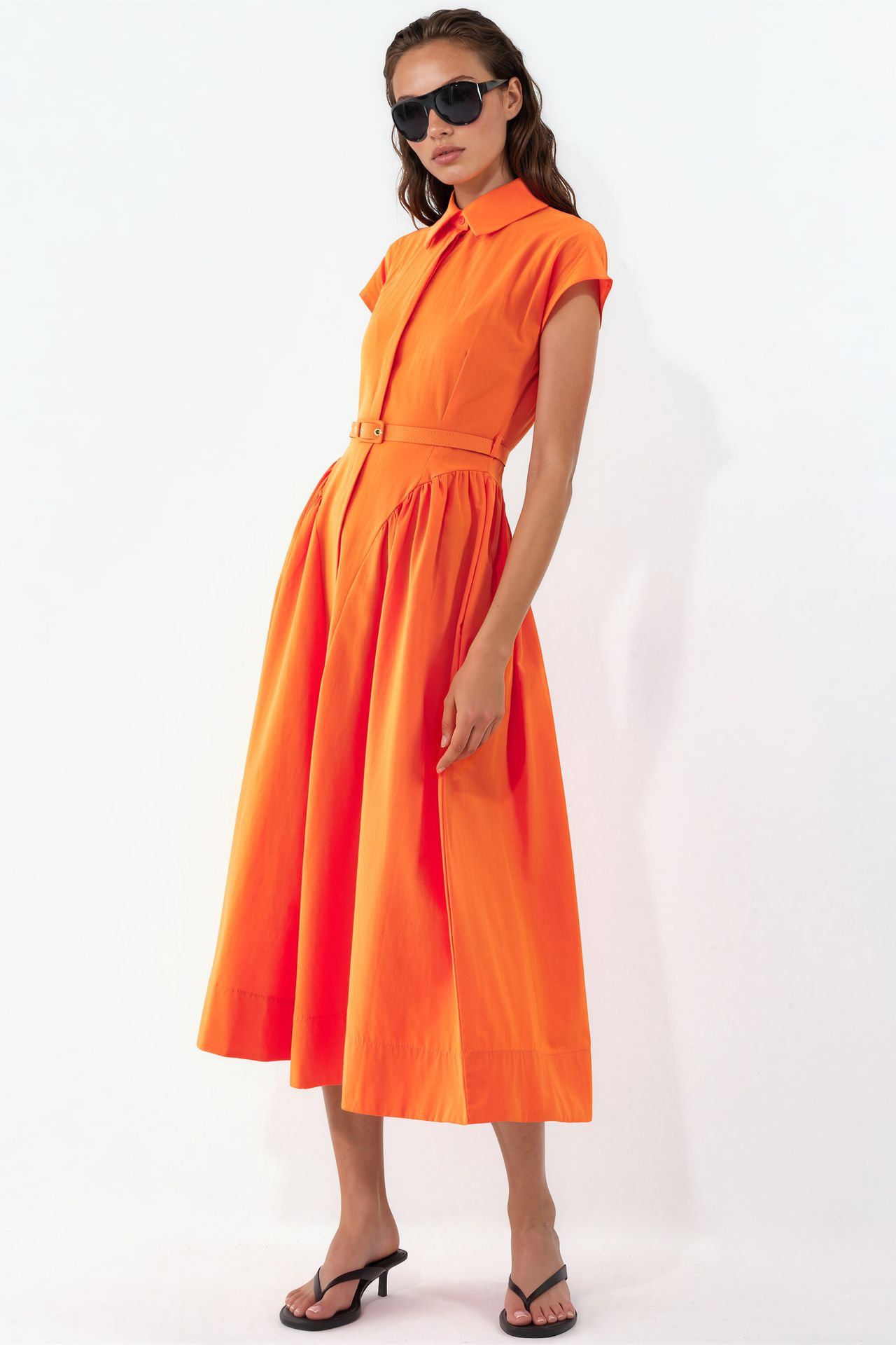 BUSEM Belted Midi Dress with Shirt Collar 2