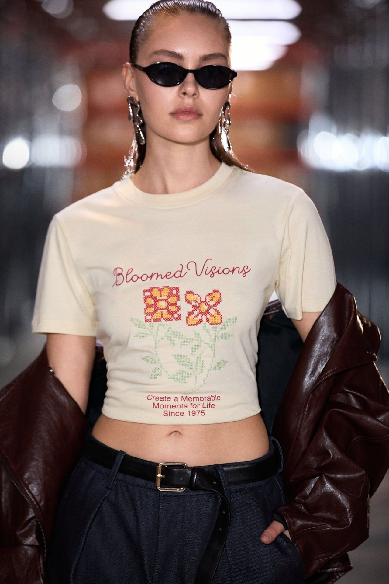 GRIMELANGE Embroidered Crew Neck Crop Top 1