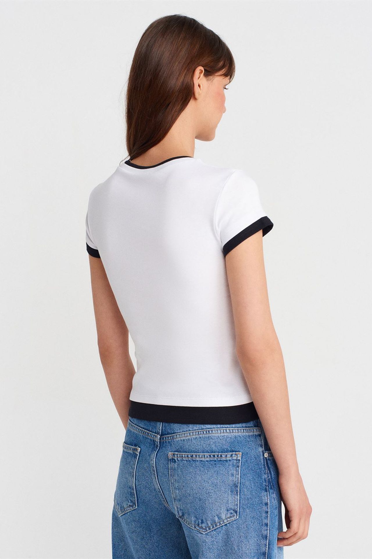DILVIN Kadın Slim Fit Pamuklu Bisiklet Yaka Tişört 2