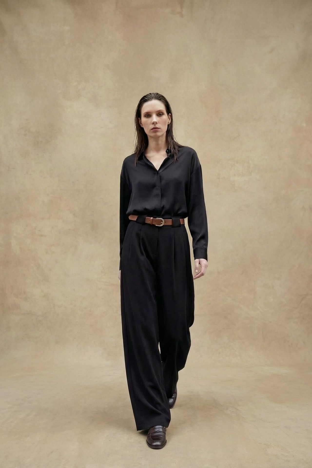 MY FASHION High Waist Pleated Wide Leg Trousers
