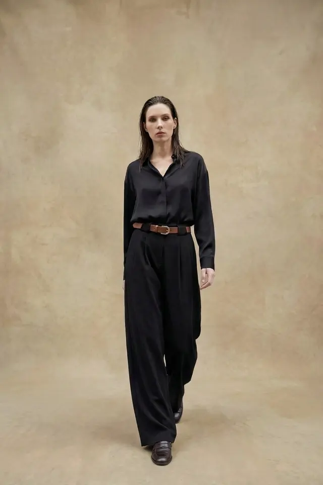 MY FASHION High Waist Pleated Wide Leg Trousers