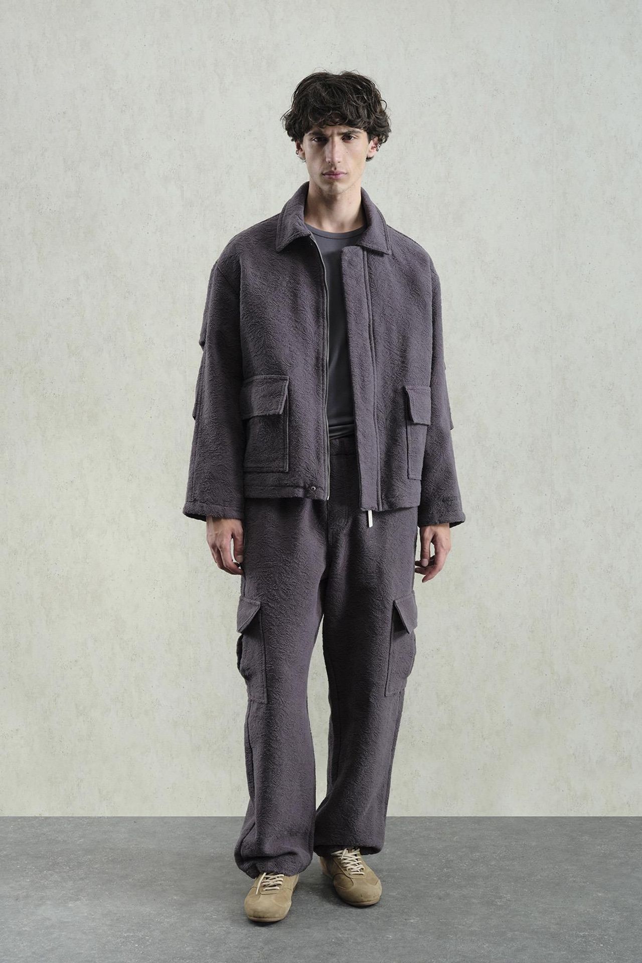 GIESTO Textured Cotton Jacket with Zipper Closure 1