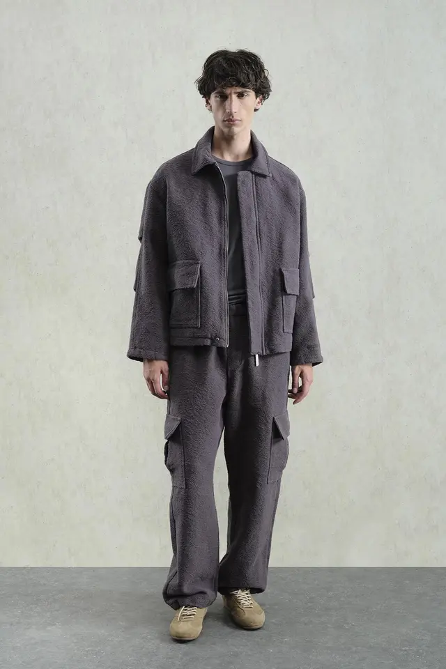 GIESTO Textured Cotton Jacket with Zipper Closure