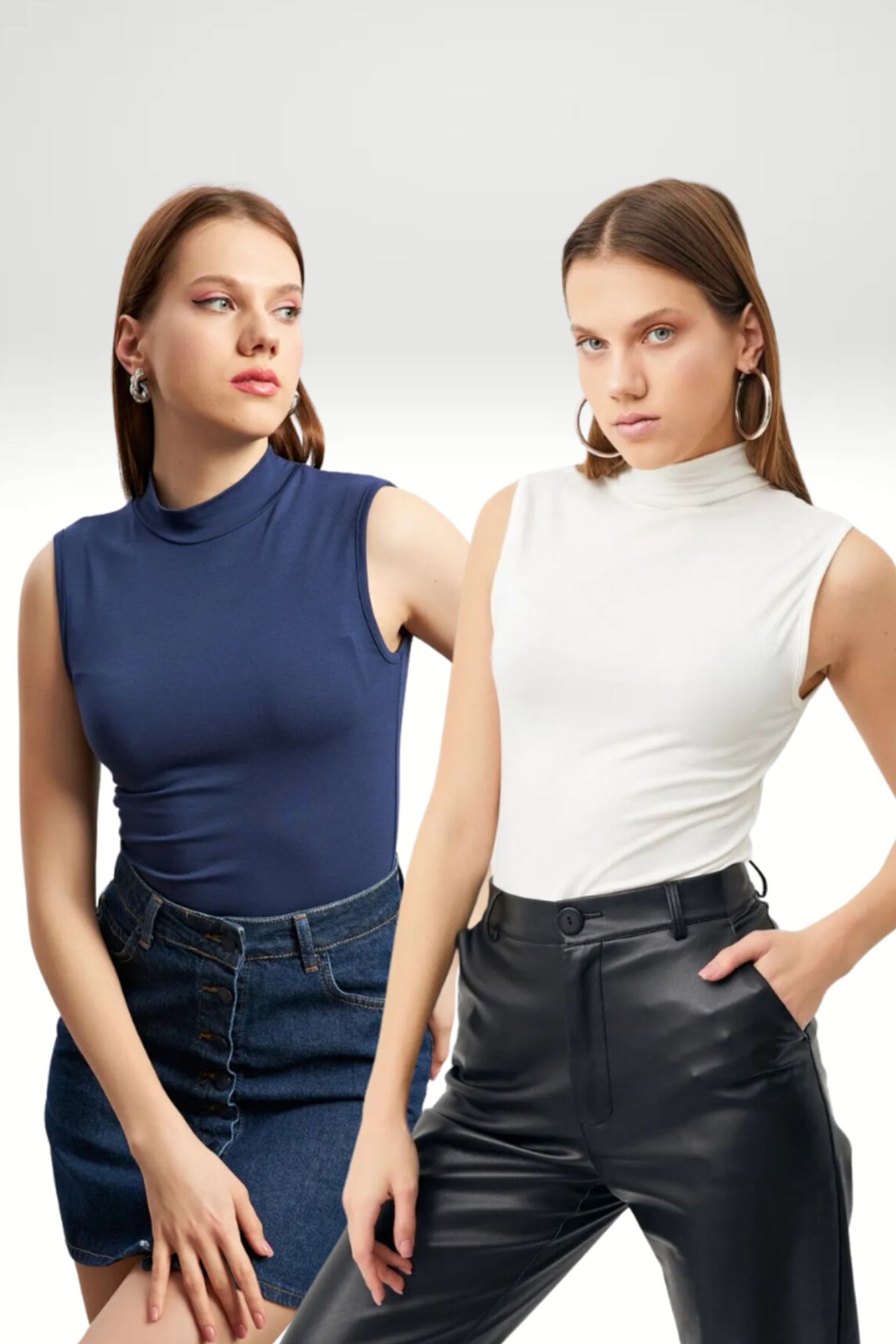 BIPANTOLON Women's 2-Pack Sleeveless Half Turtleneck Bodysuits 1