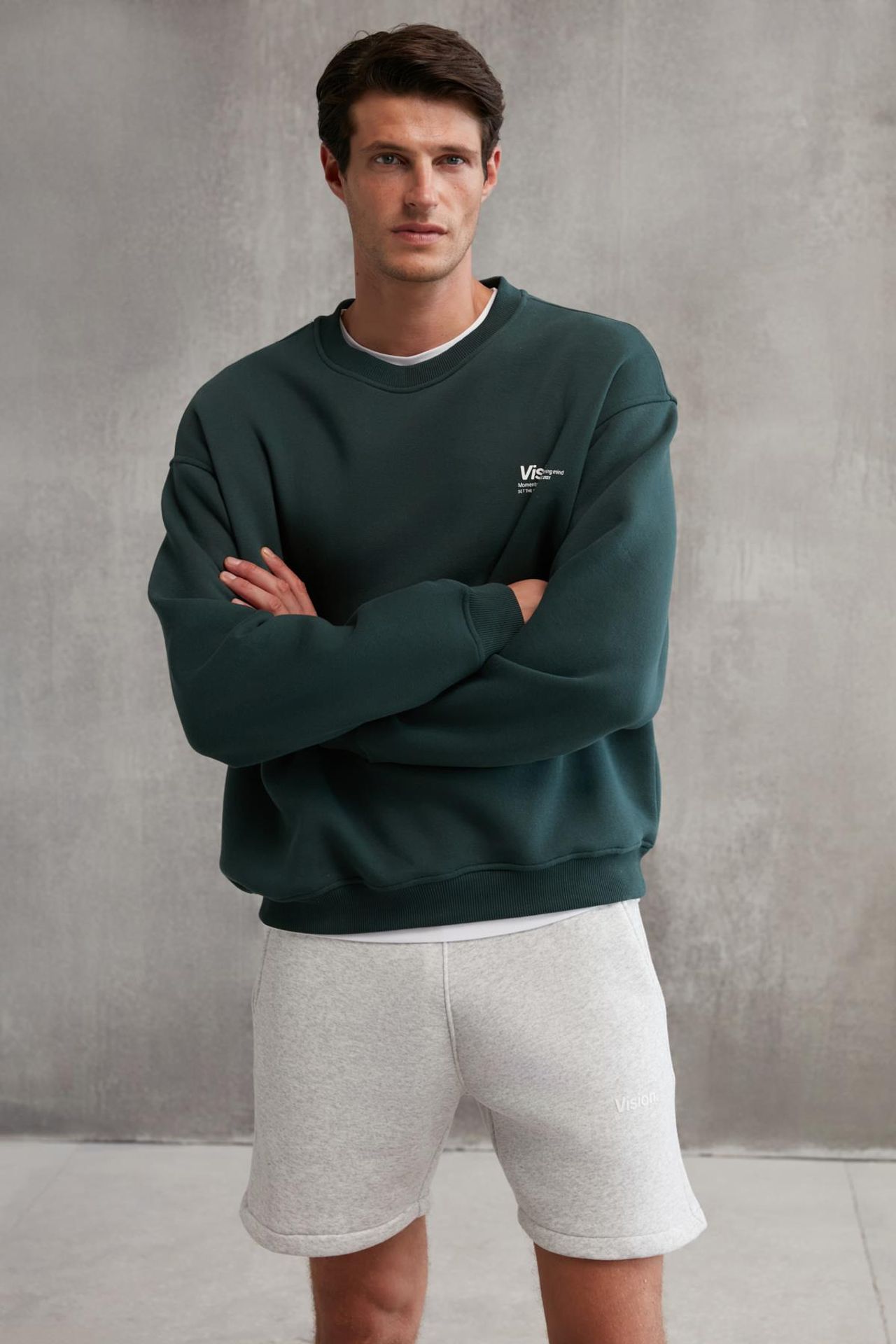 GRIMELANGE Baskılı Geniş Kalıp Bisiklet Yaka Sweatshirt 3