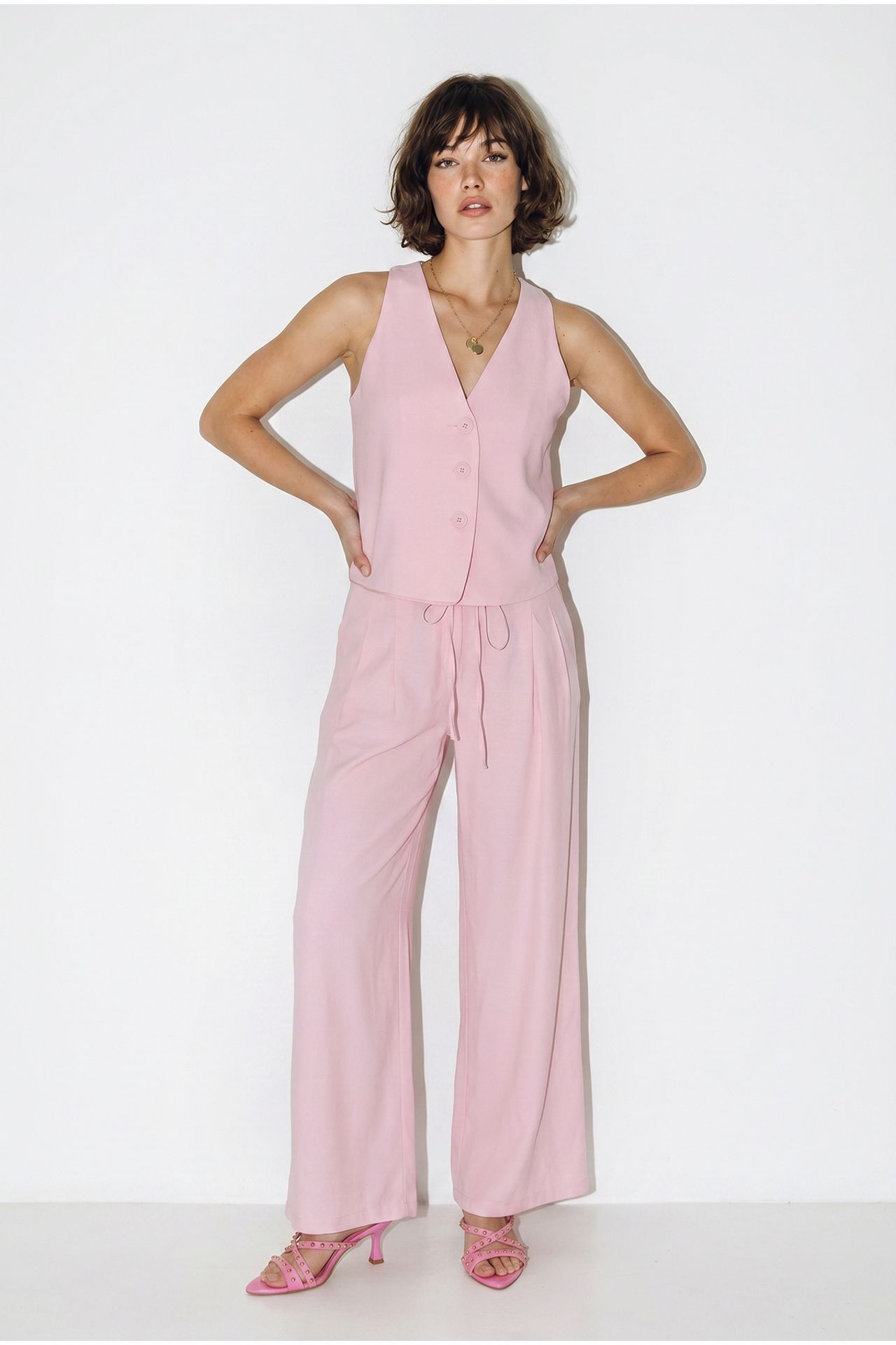 LUCCI Cotton Vest And Wide-Leg Trousers Set 4