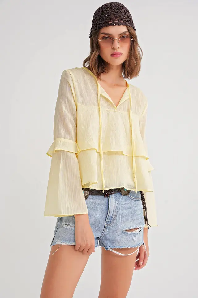 Mixray Frilly Blouse with Bow Detail