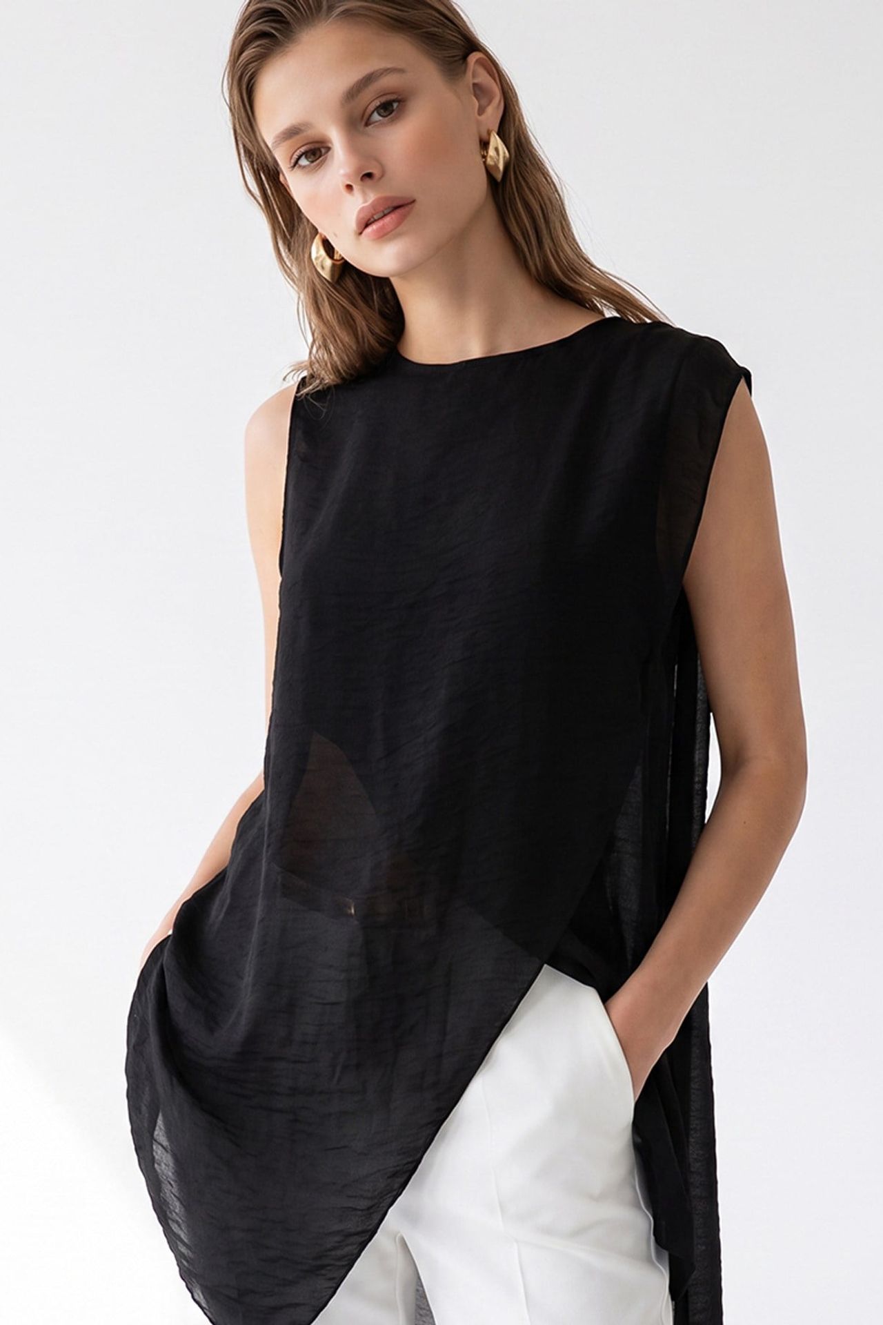 MIXRAY Long Chiffon Sleeveless Blouse 4