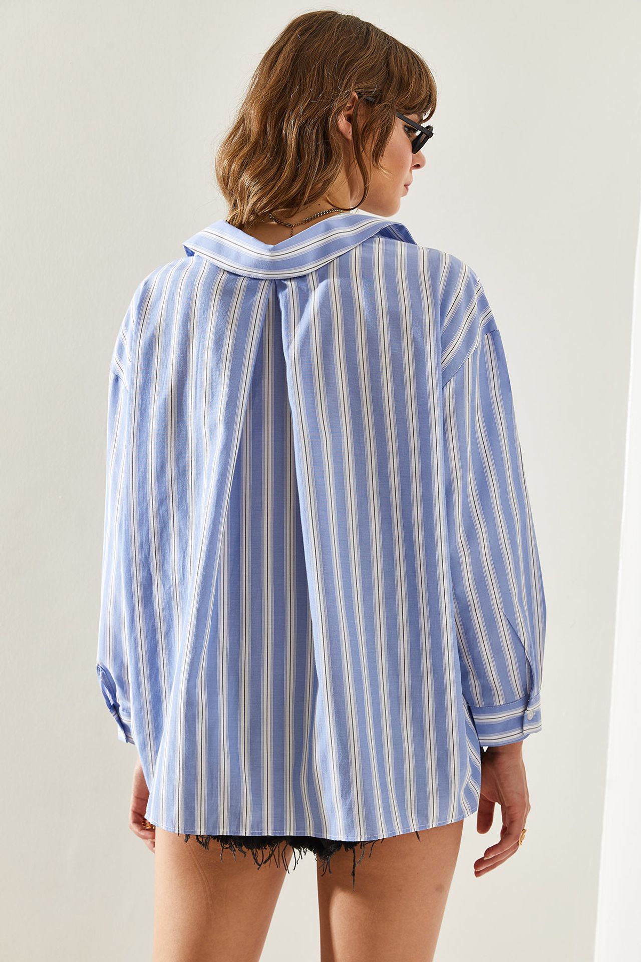 LUCCI Striped Oversized Button-Up Shirt