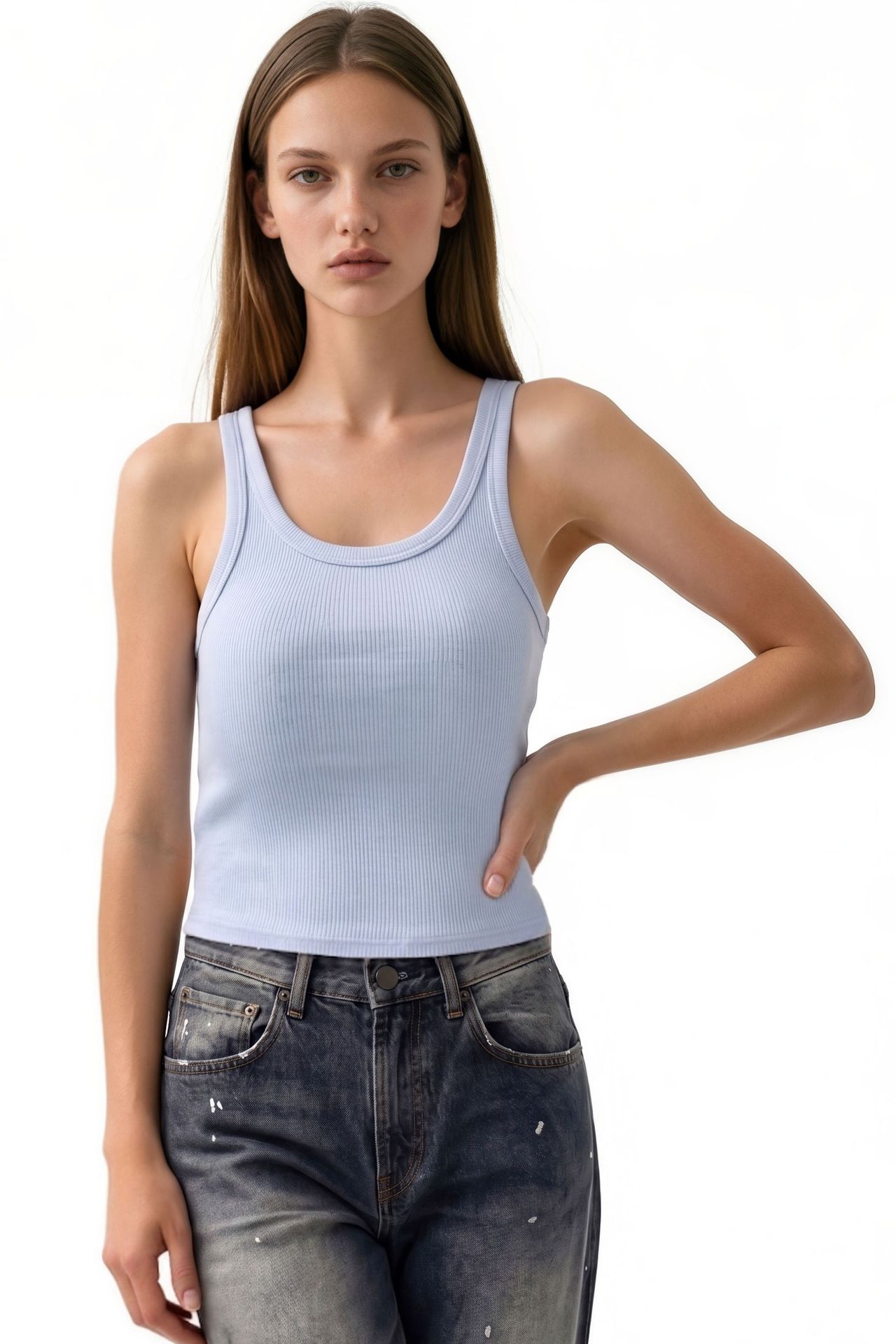 BUSEM Sleeveless Ribbed U Neck Tank Top 1