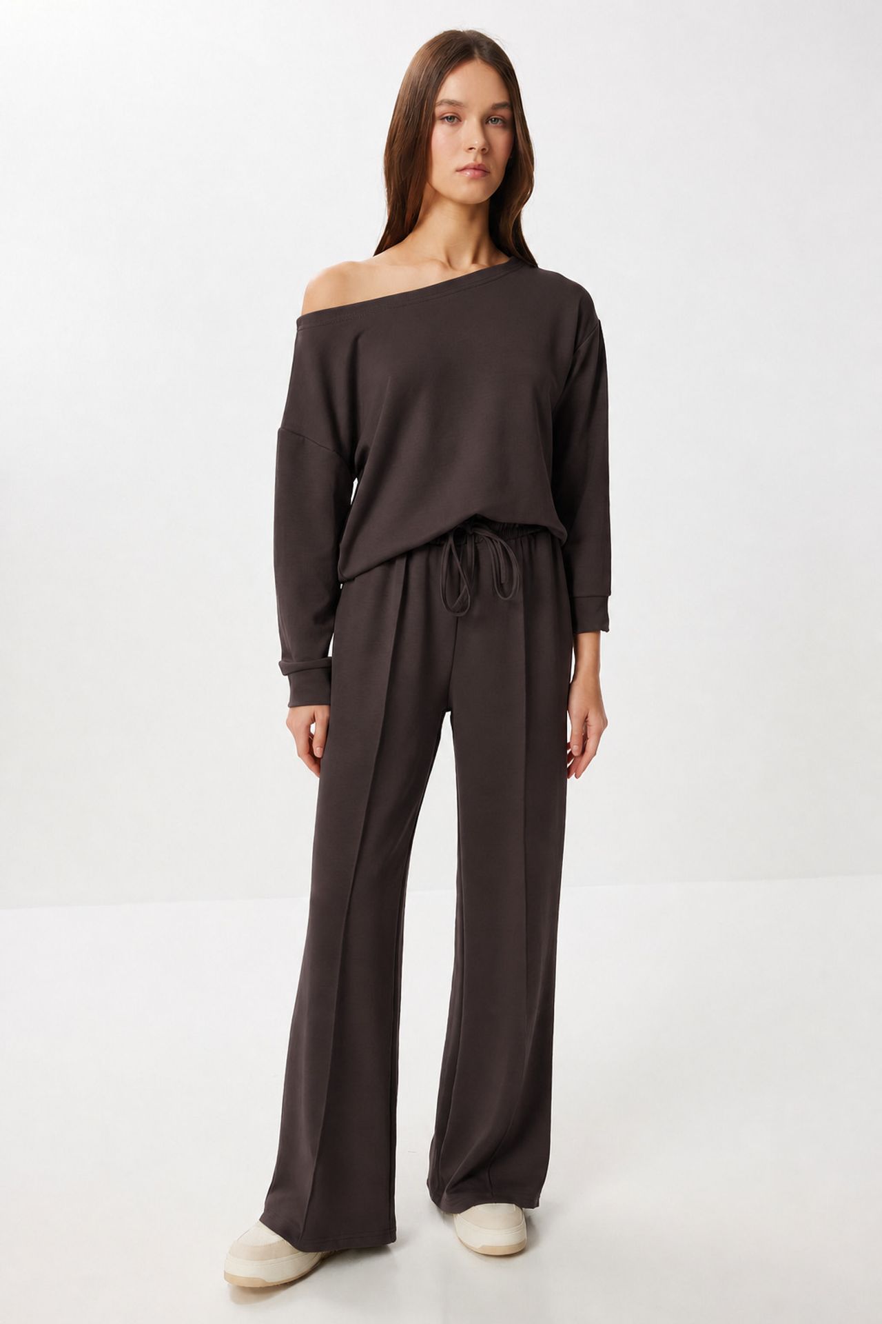 ISTANBUL Boat Neck Long Sleeve High Waist Wide Leg Two-Piece Set 1