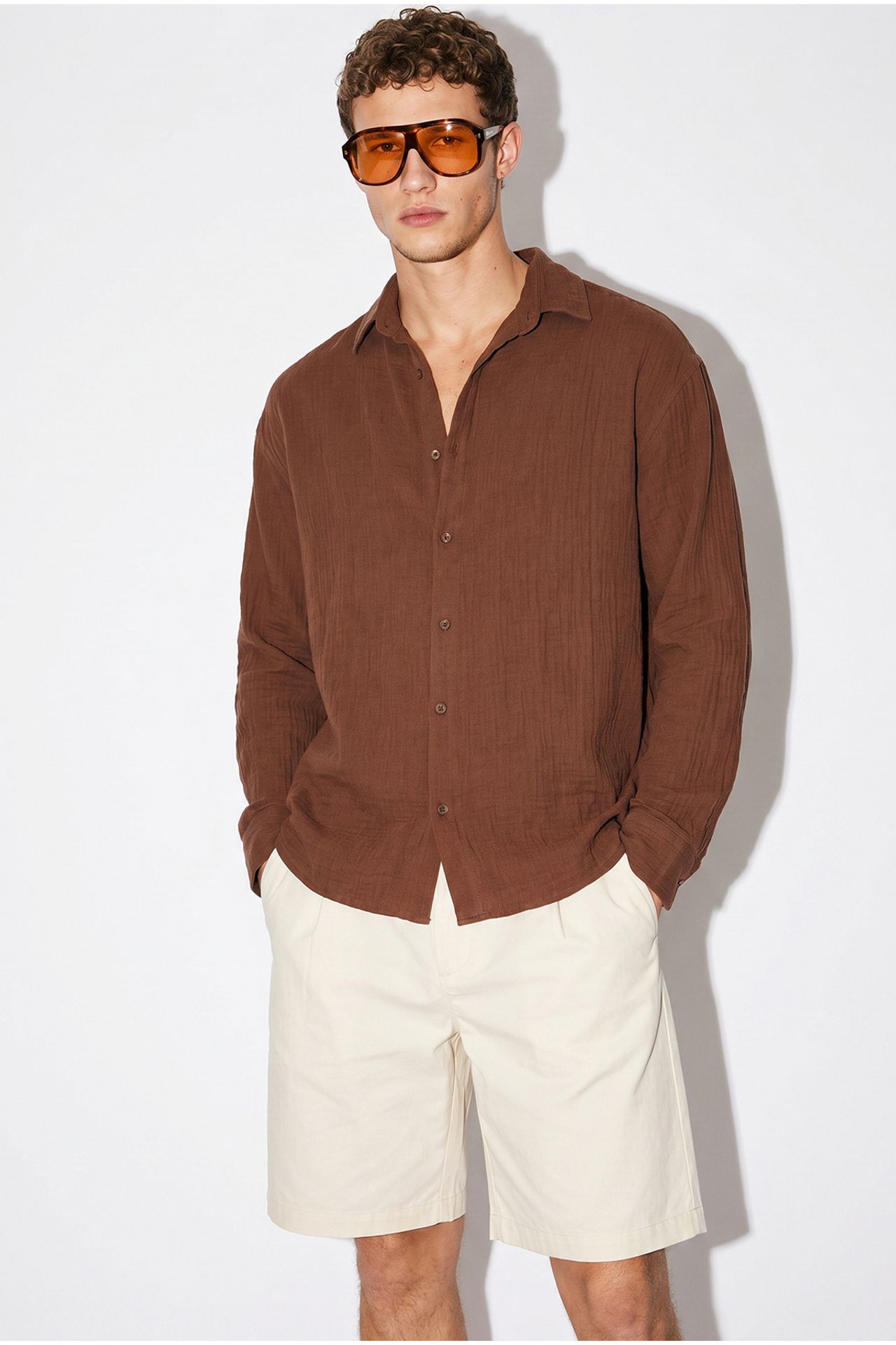 LUCCI Oversized Textured Button-Front Shirt 2