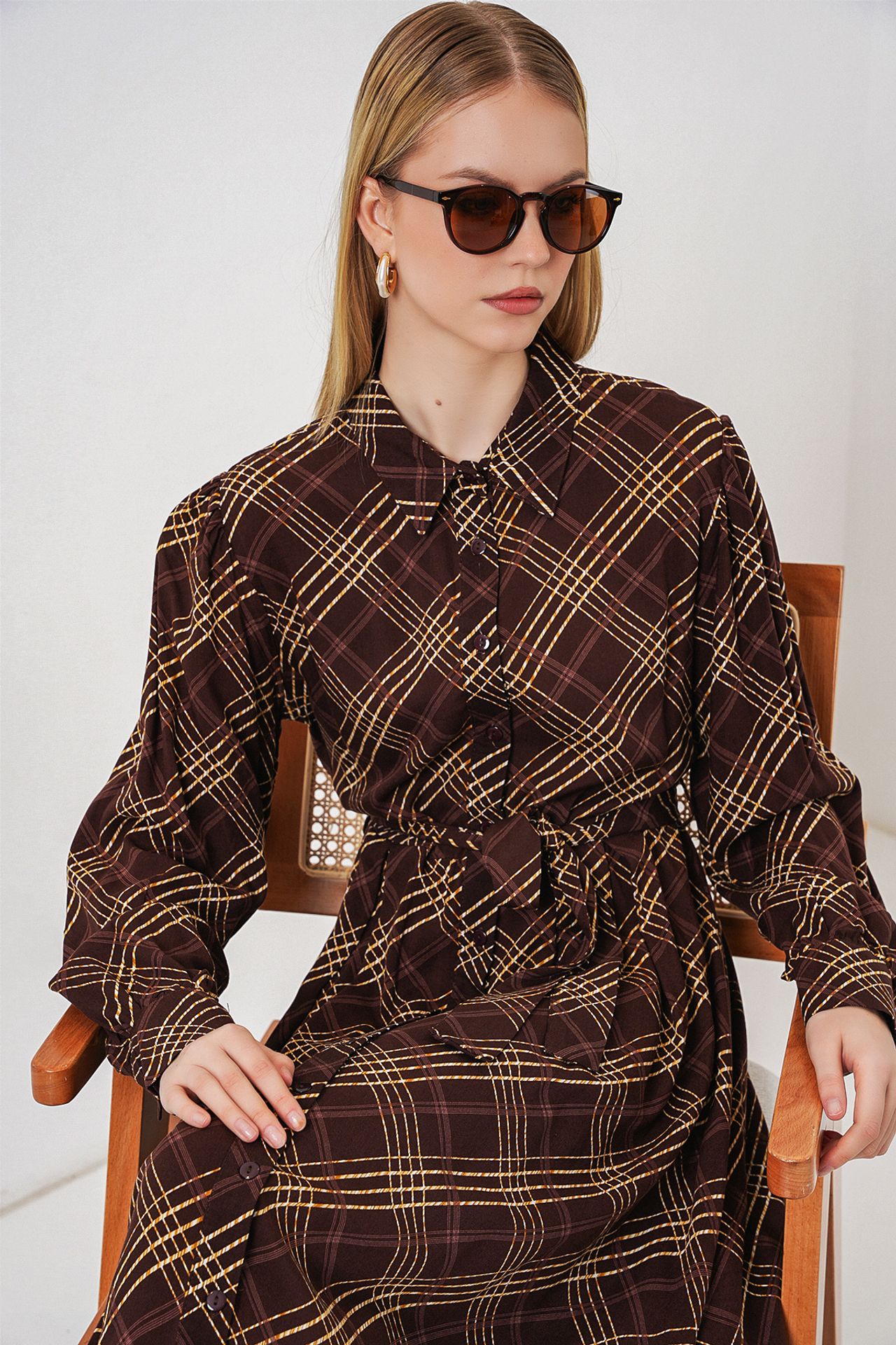 BDART Plaid Midi Shirt Dress with Button Closure 2