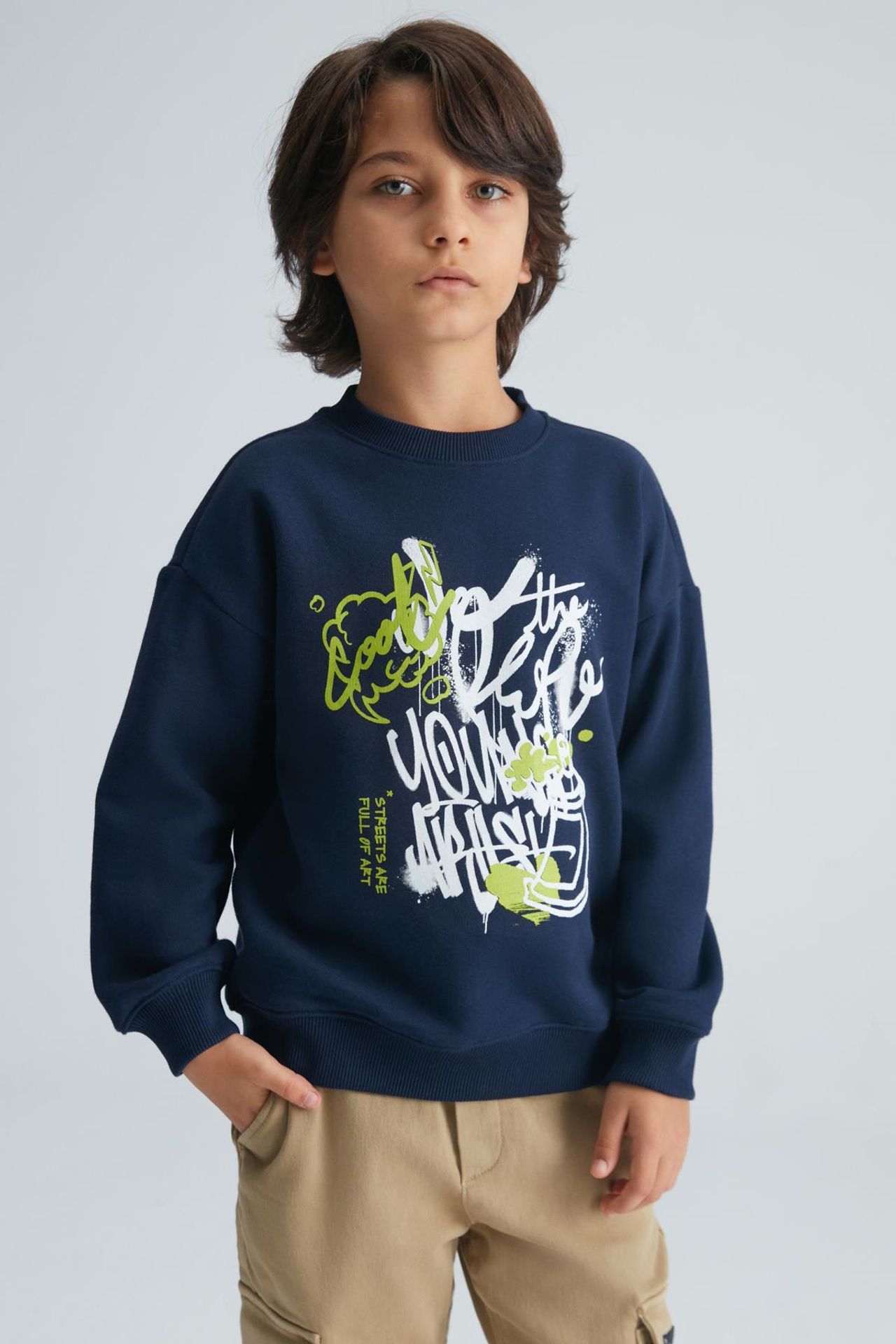 GRIMELANGE Bisiklet Yaka Yazı Baskılı Sweatshirt 3