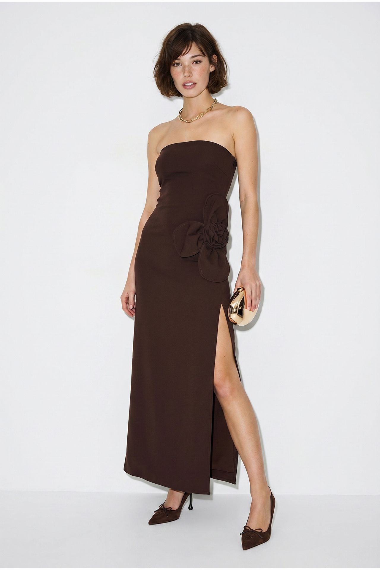 LUCCI Strapless Floral Maxi Dress with Bow Detail 2