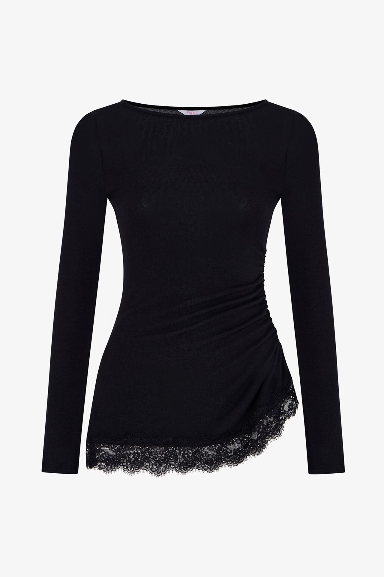 PENTI Asymmetric Lace-Detail Long-Sleeve Blouse 2