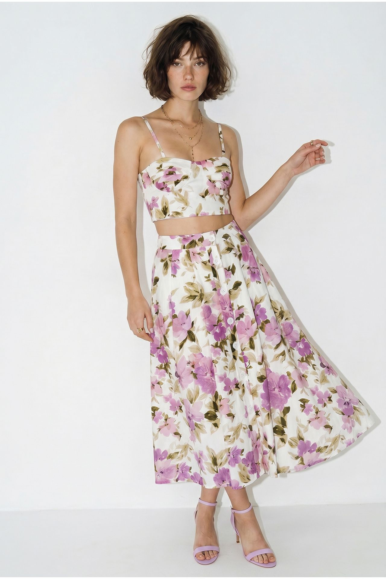 LUCCI Floral Cotton Blouse And Midi Skirt Set 4