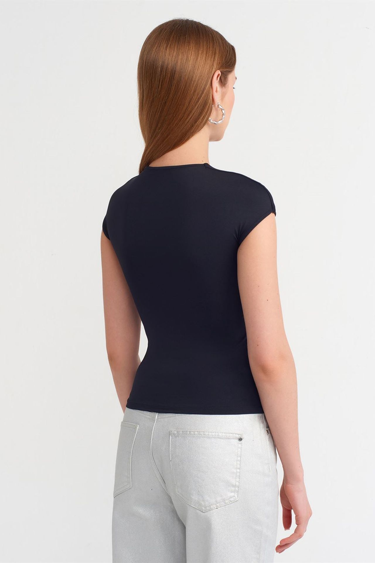 DILVIN Kadın Slim Fit Bisiklet Yaka Tişört 2