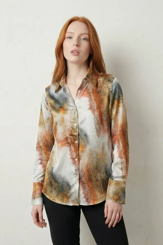 MY FASHION Abstract Print Buttoned Long Sleeve Shirt