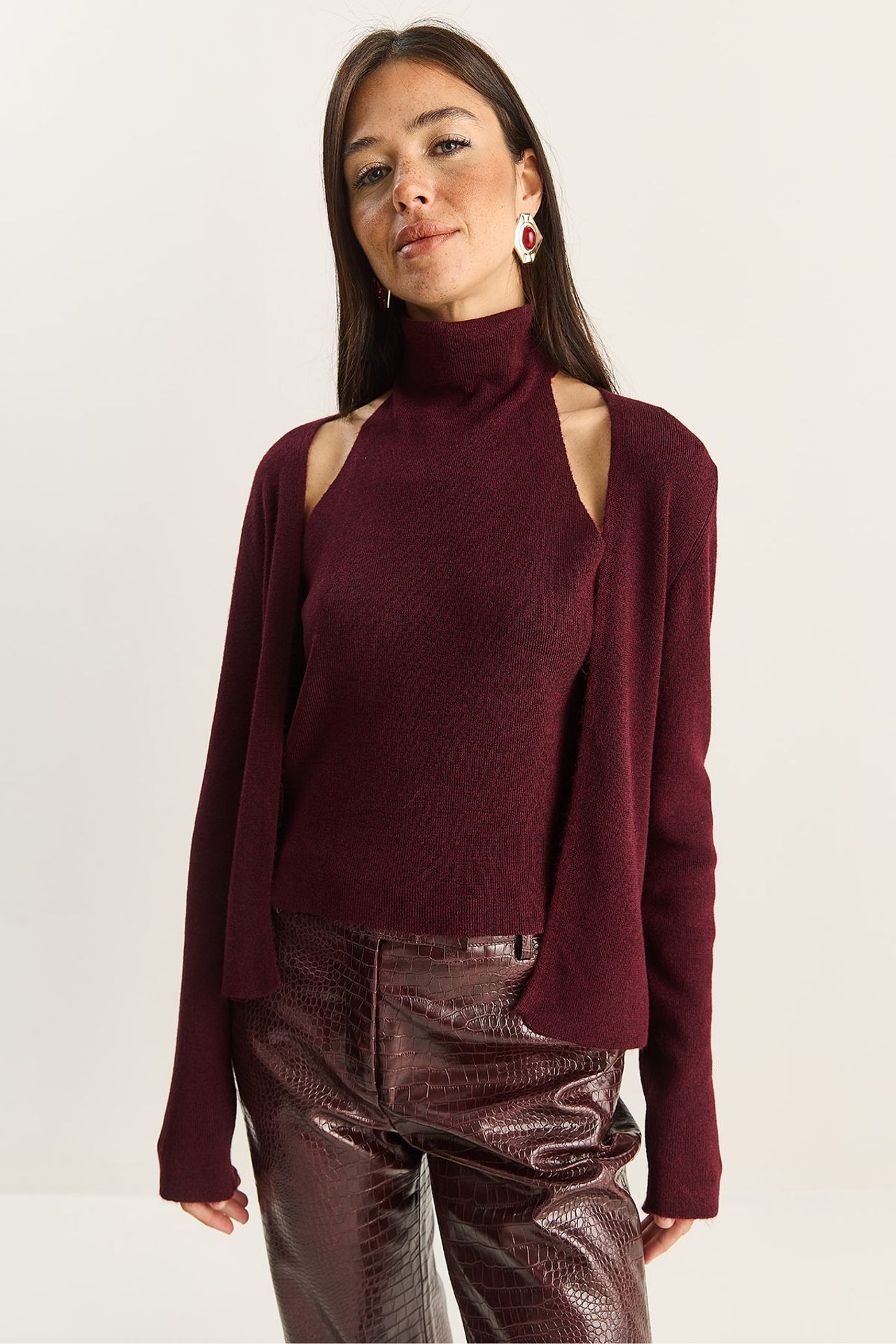 LUCCI Half Turtleneck Cut Out Ribbed Blouse 3