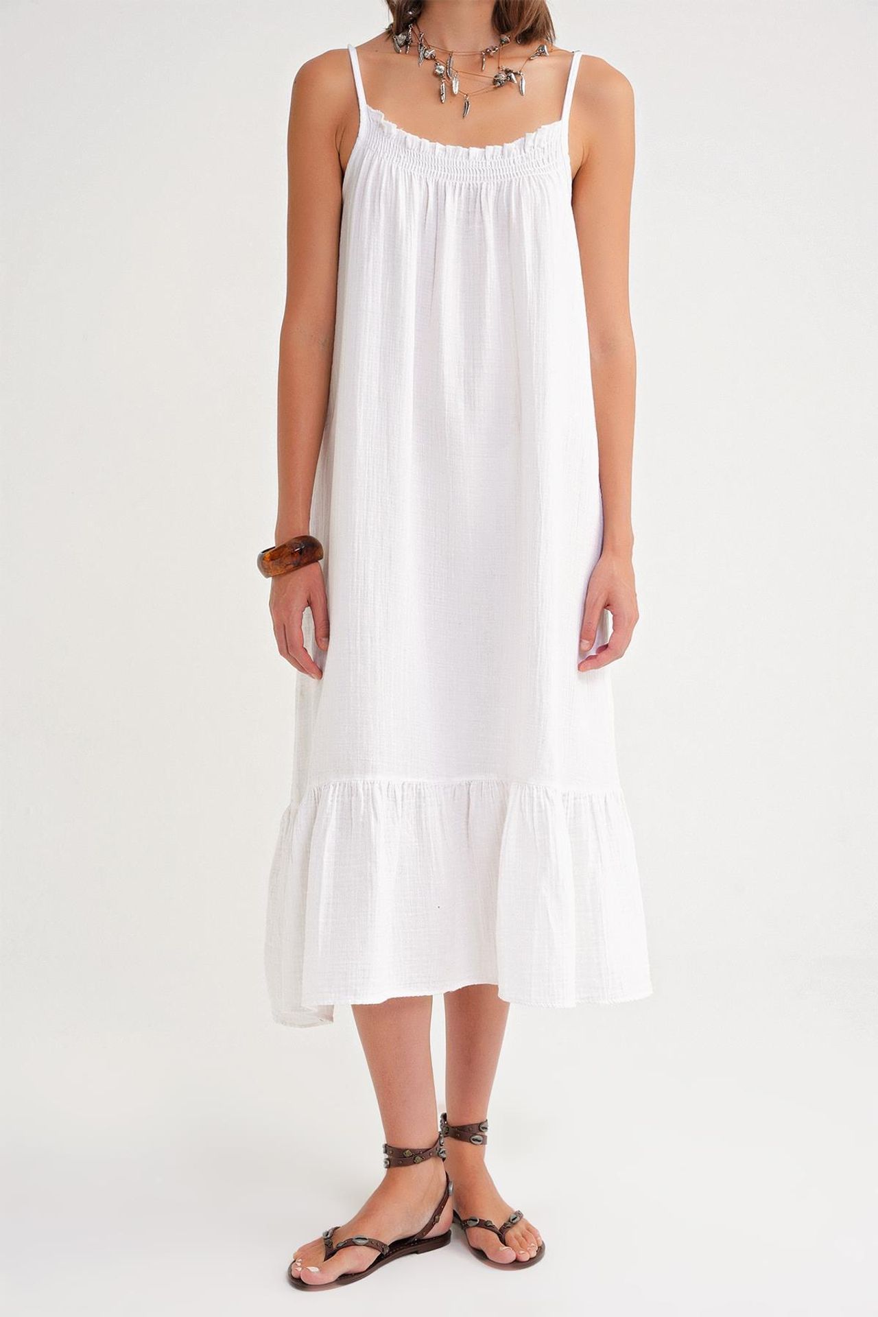 Mixray Midi Muslin Dress with Ruffle Detail 6