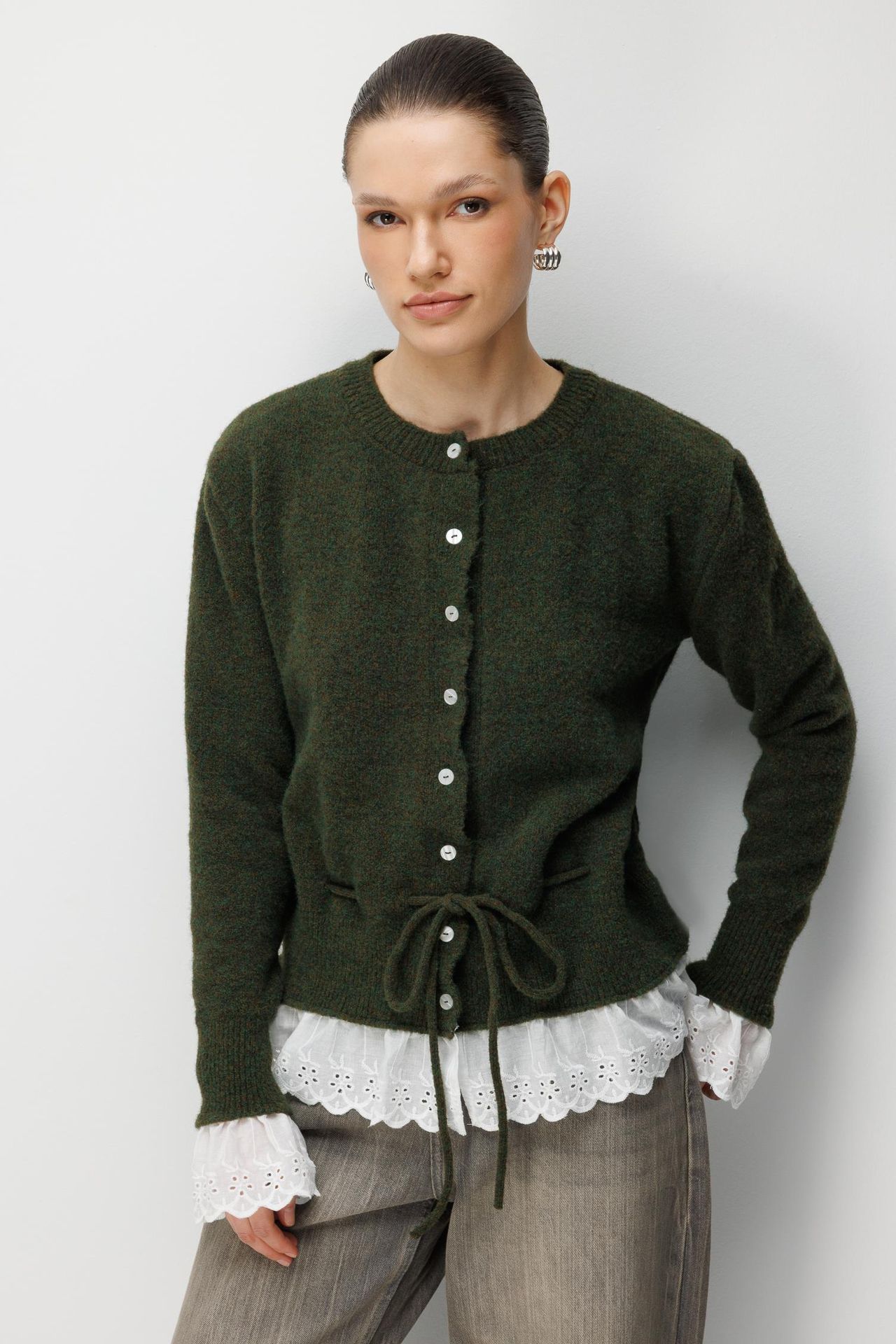MIXRAY Women's Crew Neck Button Cardigan 2