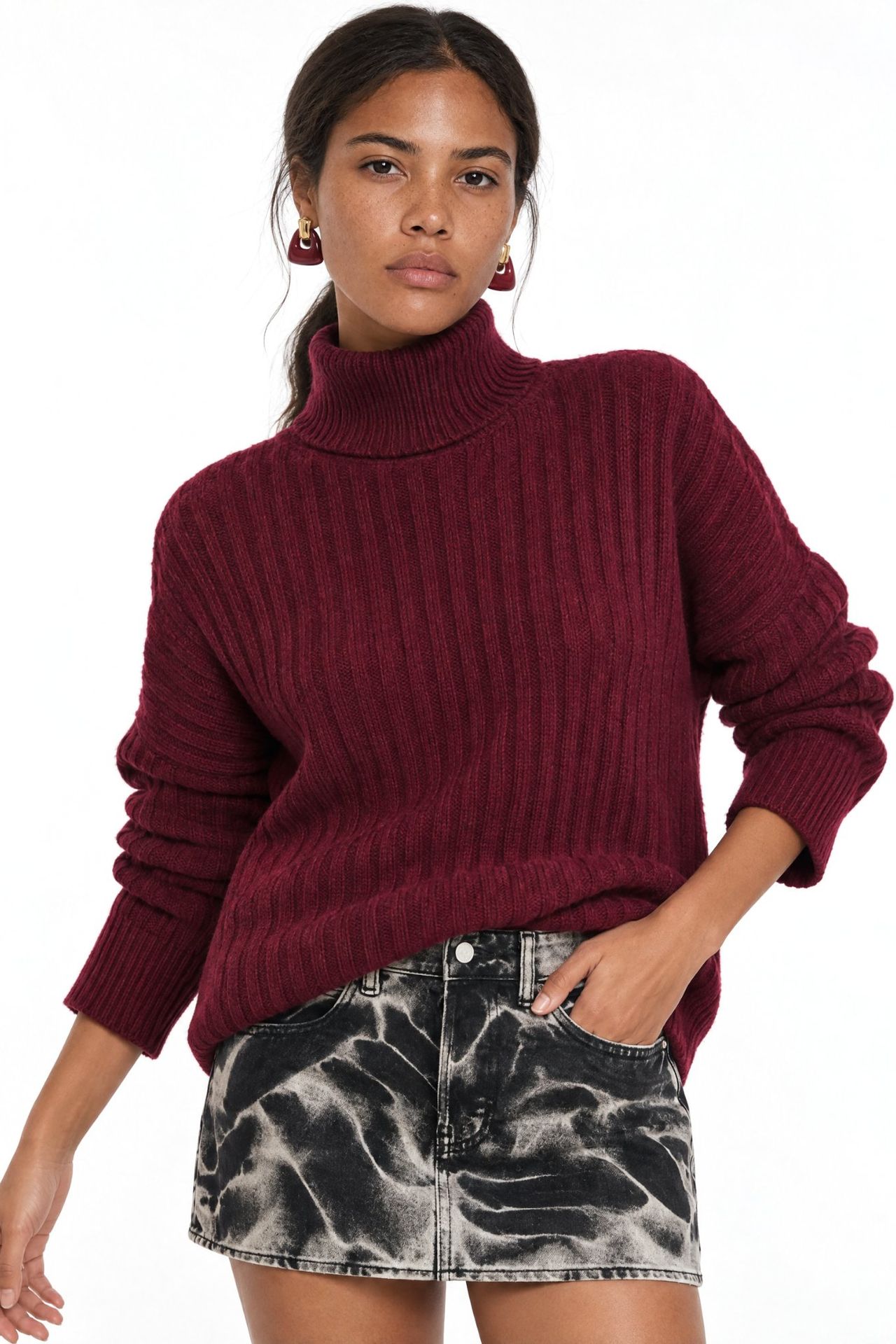 Mixray Oversize Ribbed Turtleneck Sweater 4