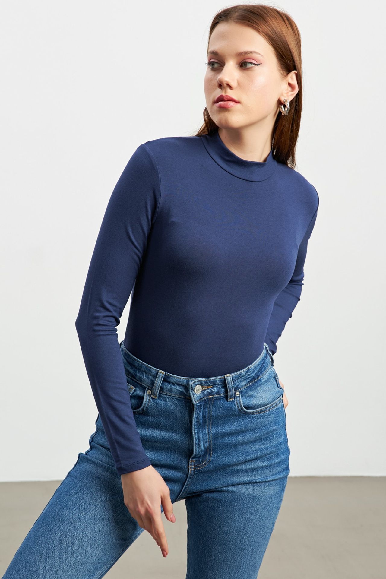 BIPANTOLON Women's Slim Fit Half Turtleneck Bodysuit 2