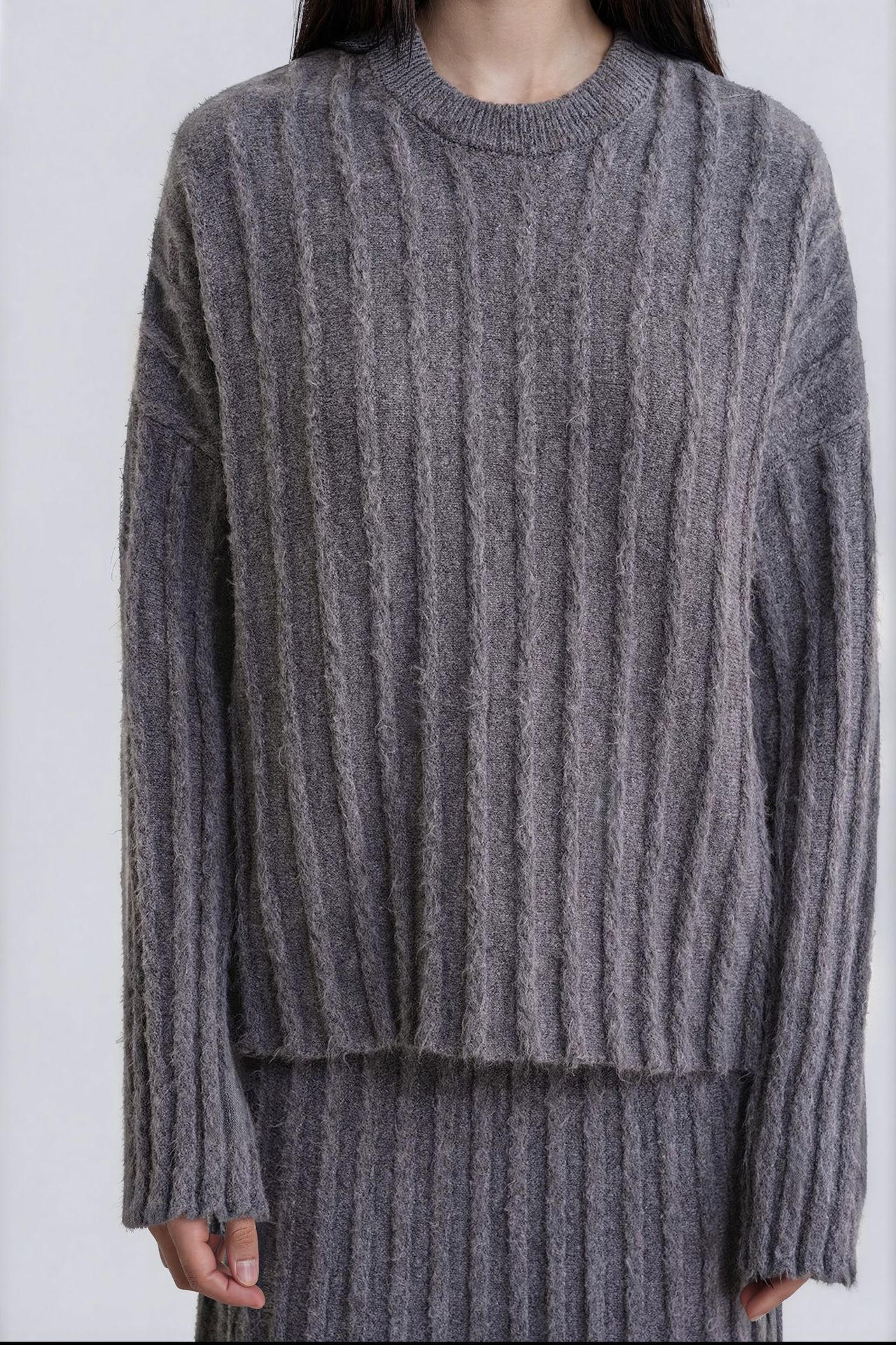 Mixray Textured Oversized Sweater & Skirt Knit Co-ord Set 4