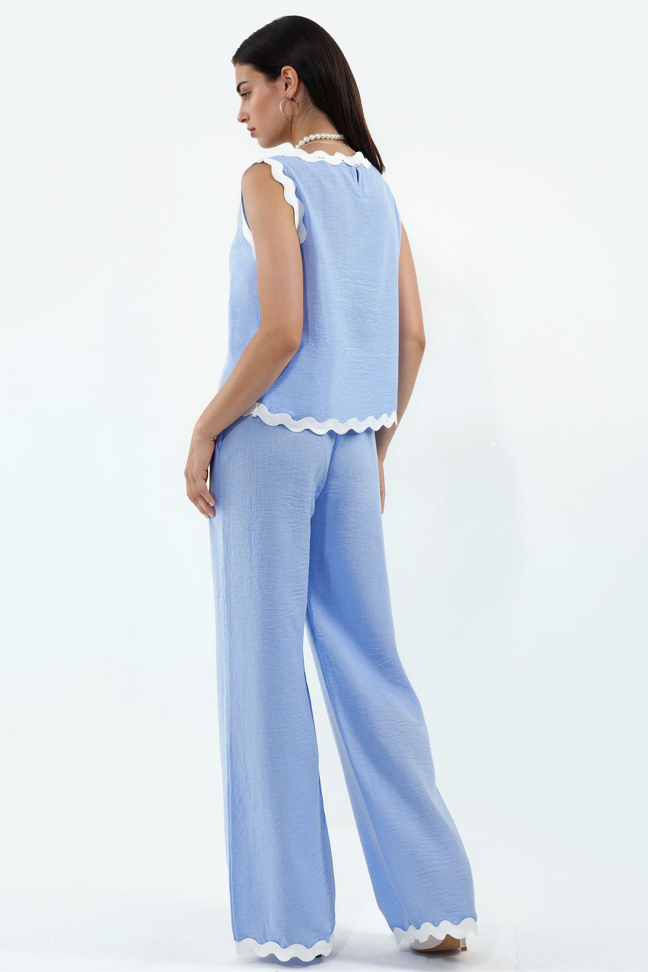 MSN Color Block Linen Tunic And Wide-Leg Trousers Set 3