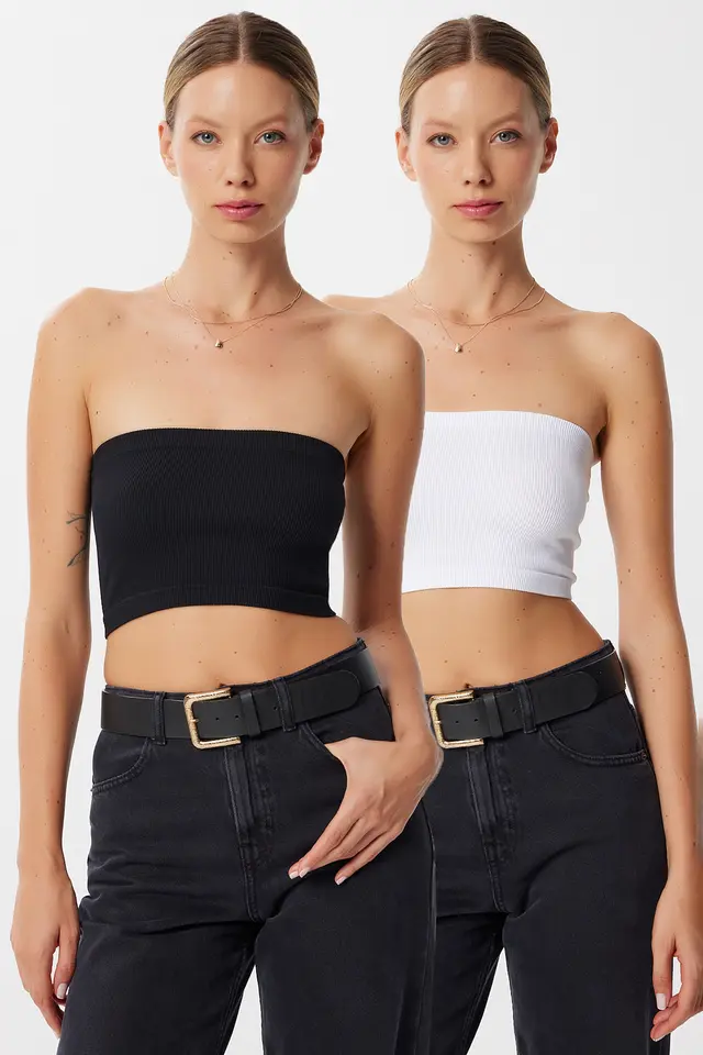 ISTANBUL Ribbed bandeau crop blouse