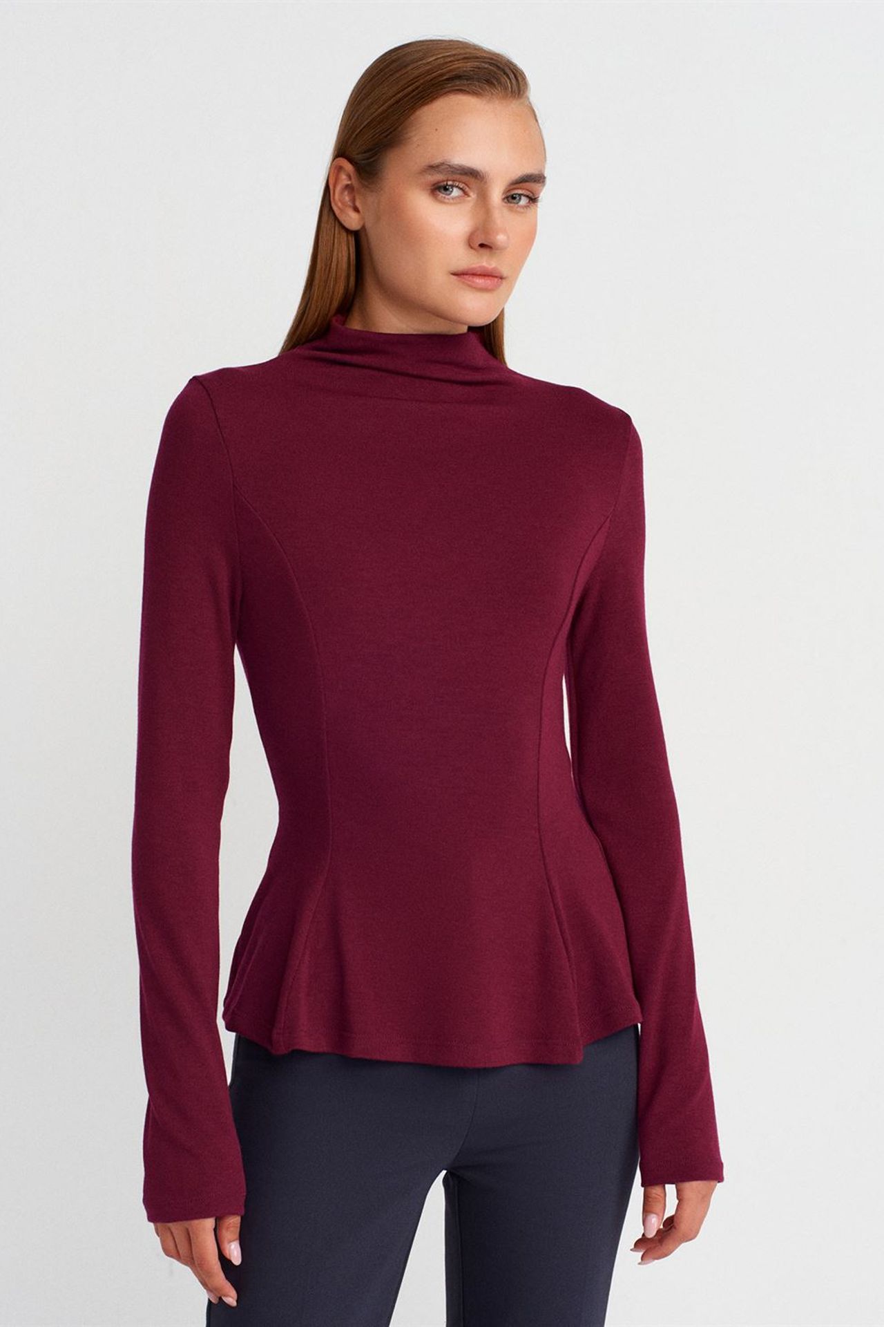 DILVIN Dar Kesim Yarım Balıkçı Yaka Peplum Bluz 1