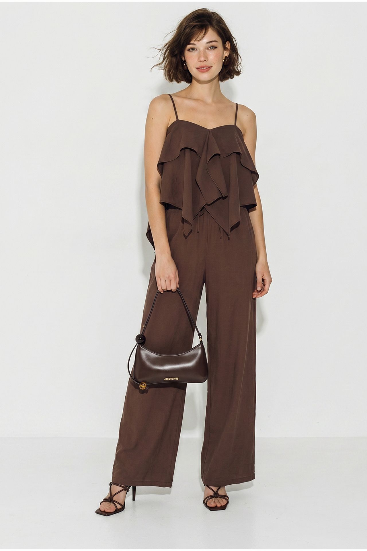 LUCCI Strapless Frilled Blouse And Wide-Leg Trousers Set 1